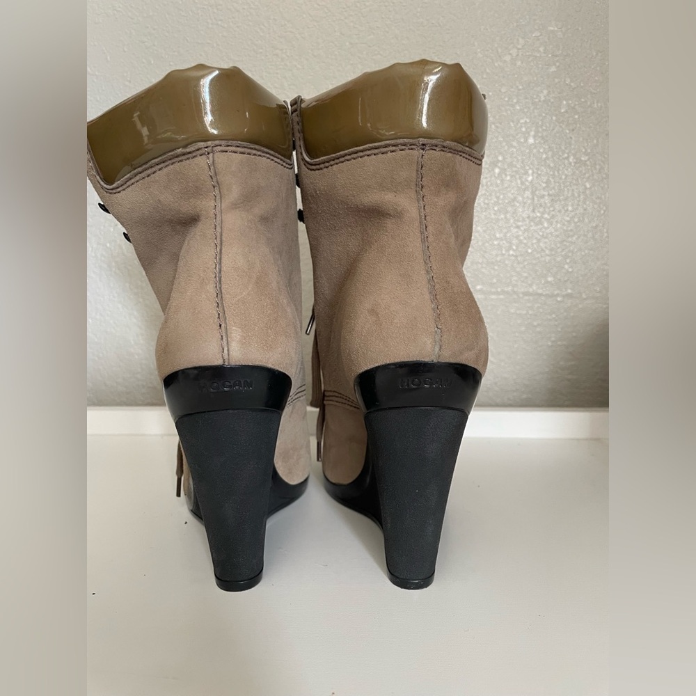 Hogan Taupe Lace-Up Ankle Boots Italy 36.5 USA 6.5 - Picture 4 of 8